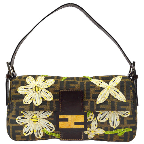 Fendi Brown Embroidered Zucca Baguette Handbag