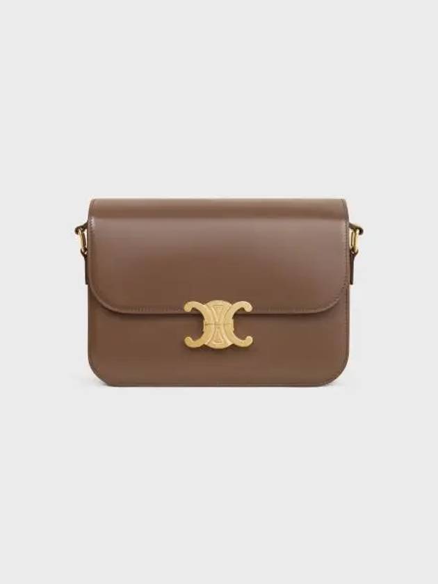 CELINE ClassiqueTriomphe Shiny Calfskin Shoulder Bag Glazed Brown