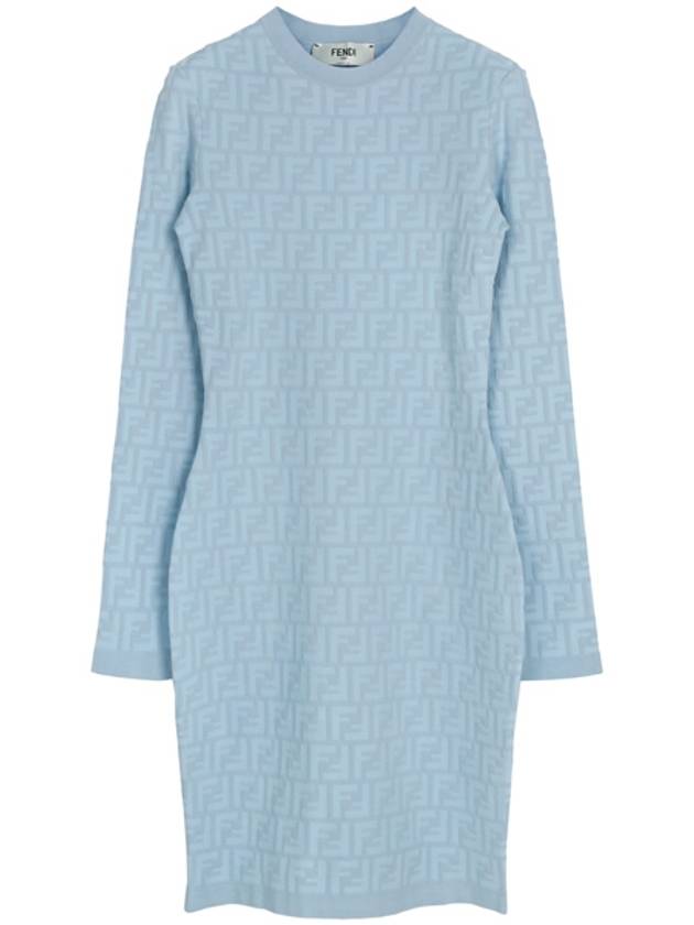 Fendi FF Pattern Viscose Short Dress Blue