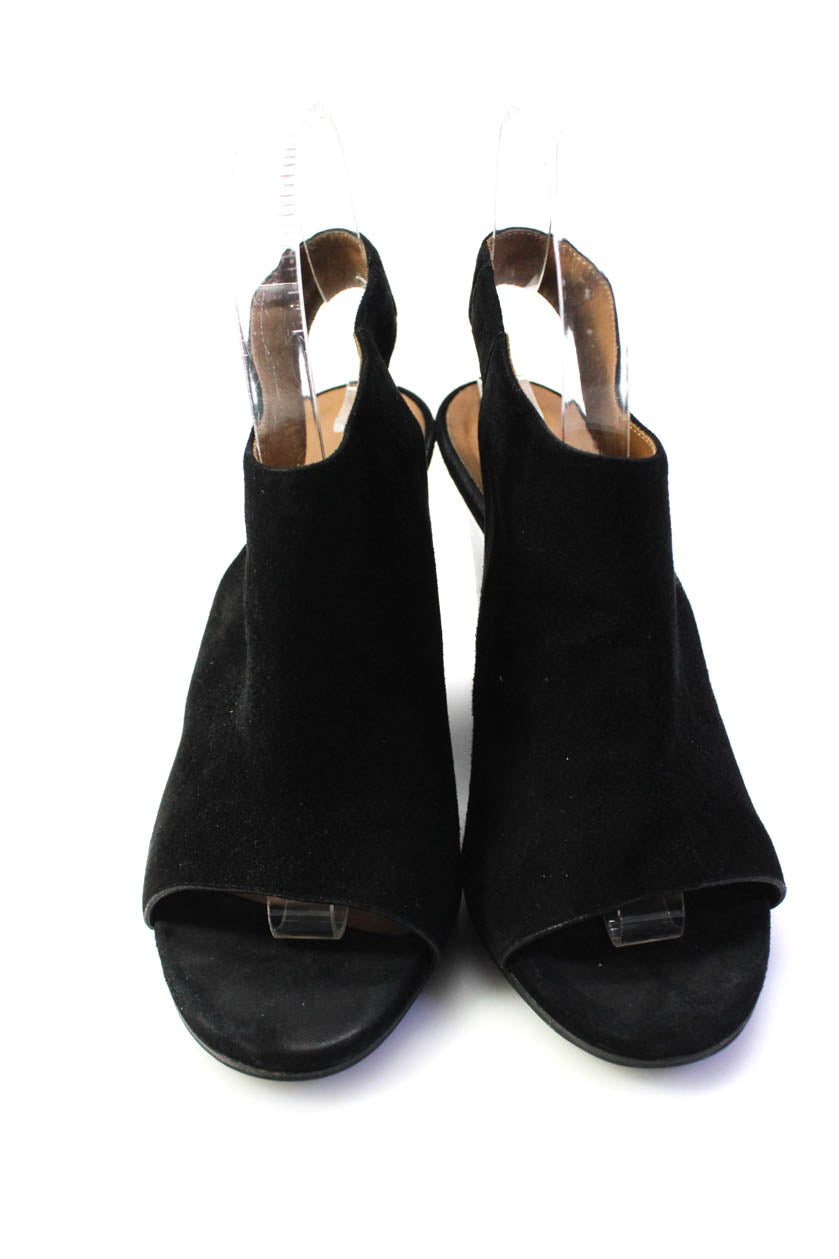 Chloe Womens Wedge Heel Ankle Strap Peep Toe Pumps Black Suede