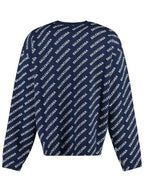 Balenciaga Allover Logo Crew Sweatshirt Navy