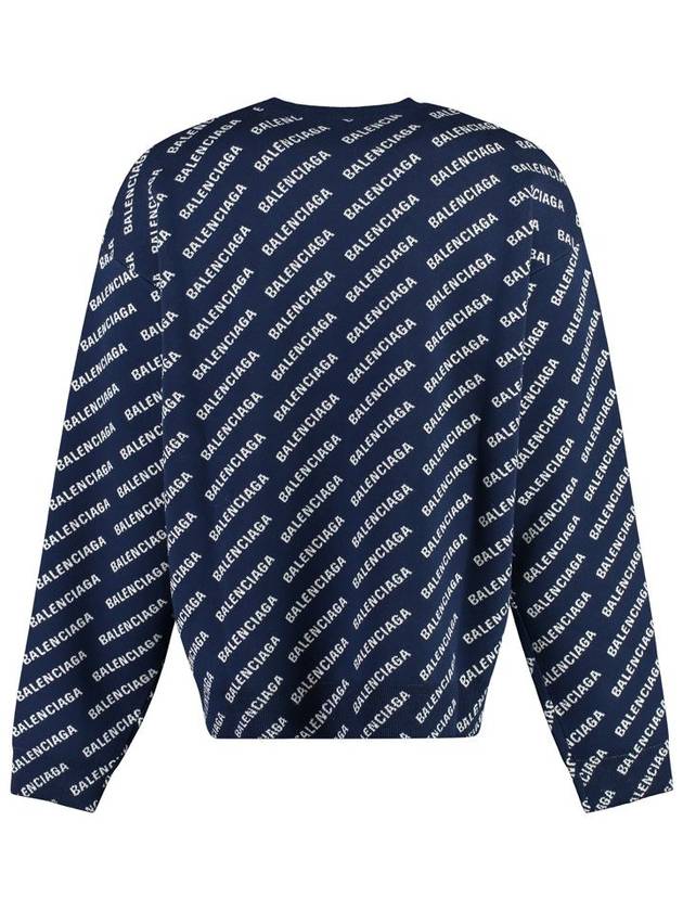 Balenciaga Allover Logo Crew Sweatshirt Navy