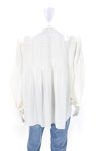 Chloe Womens Button Front Long Sleeve Crew Neck Silk Shirt White