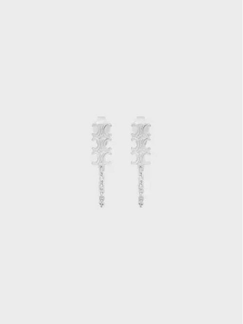 CELINE Triomphe Chain Earrings Rhodium Finish Brass Silver