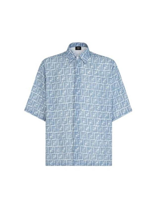 Fendi FF Linen Short Sleeve Shirt Blue
