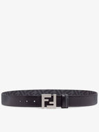 Fendi FF Square Buckle Reversible Leather Canvas Belt Black