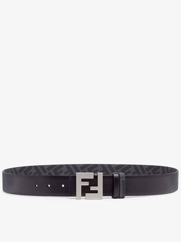 Fendi FF Square Buckle Reversible Leather Canvas Belt Black