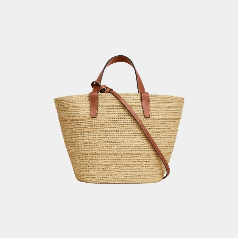 Teen Supple Celine Classic Panier In Raffia And Calfskin Bag