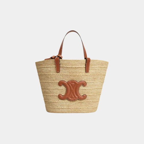 Teen Supple Celine Classic Panier In Raffia And Calfskin Bag