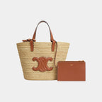 Teen Supple Celine Classic Panier In Raffia And Calfskin Bag
