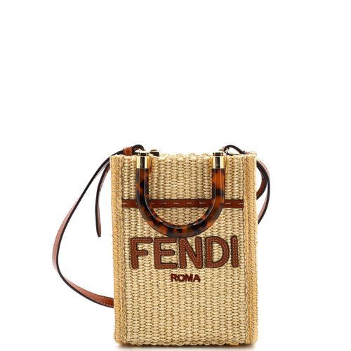 FENDI Sunshine Shopper Tote Straw and Leather Mini