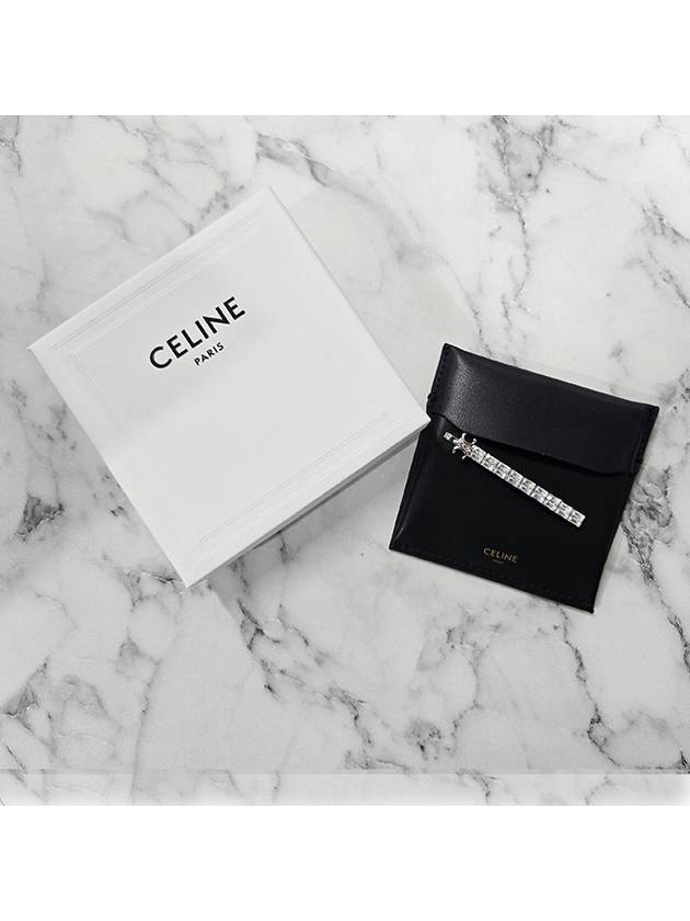 CELINE Le Soir Strass And Brass With Rhodium Finish Hair Slide Silver