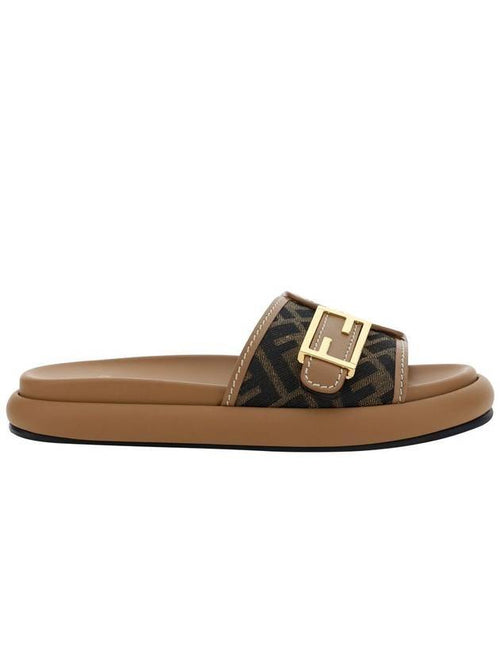 Fendi FF Baguette Slide Slippers Brown