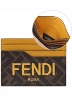 Fendi Roma Logo 3-Fold Card Wallet Brown Yellow