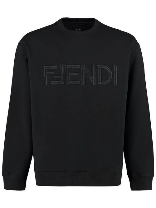 Fendi Embroidered Logo Crew Neck Sweatshirt Black