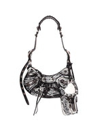 Balenciaga Le Cagole XS Graffiti Lambskin Shoulder Bag Black