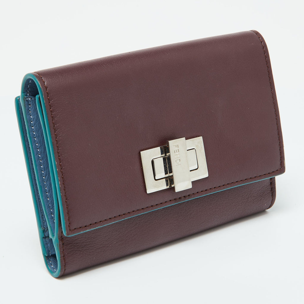 Fendi Burgundy Leather Peekaboo Trifold Wallet