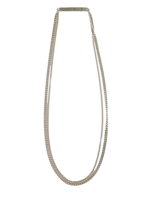 Bottega Veneta Double Curb Chain Logo Necklace Silver