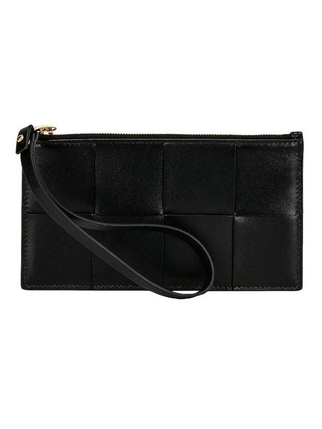 Bottega Veneta Intrecciato Weaving Gold Zipper Strap Bill Clutch Bag Black