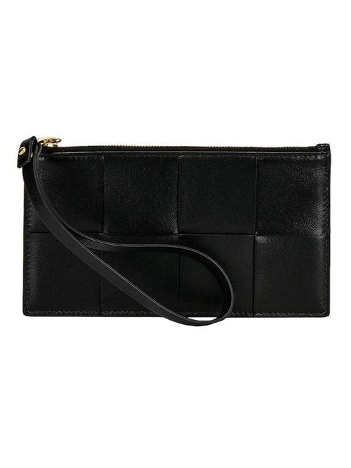 Bottega Veneta Intrecciato Weaving Gold Zipper Strap Bill Clutch Bag Black