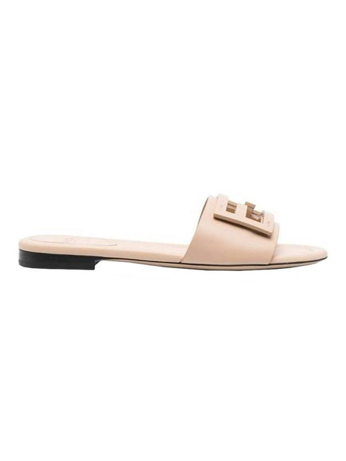 Fendi Baguette FF Logo Leather Slippers Beige
