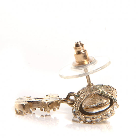 Chanel Light Gold Ribbon Bow CC Crystal Earrings