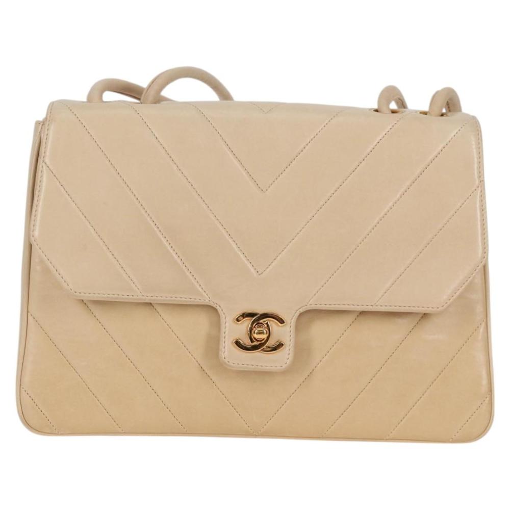 Beige Leather Chanel Shoulder Bag