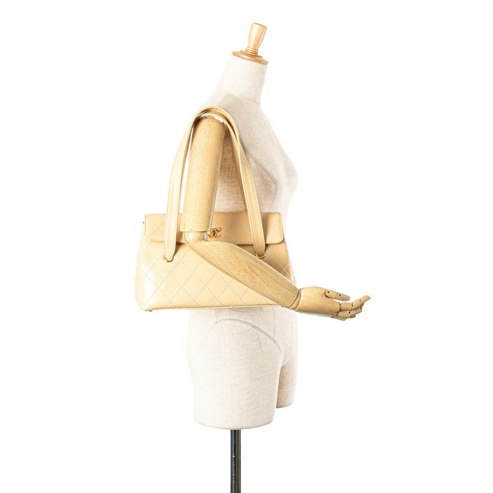 Beige Leather Chanel Flap Bag