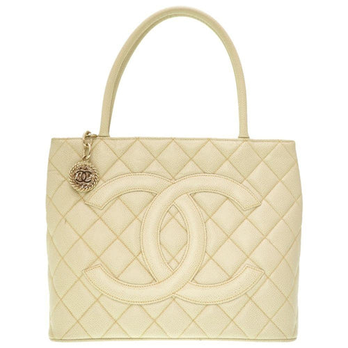 Beige Leather Chanel Tote
