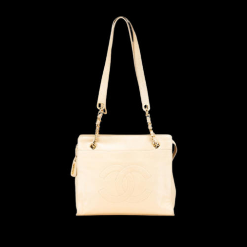 Beige Leather Chanel Tote