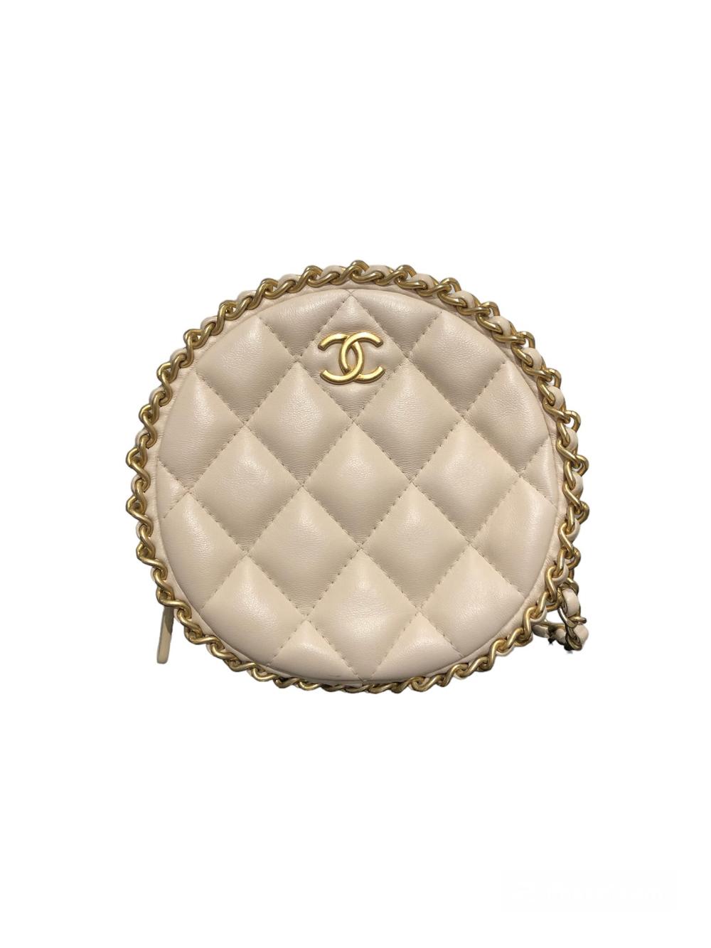 Beige Leather Chanel Crossbody Bag