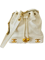 Beige Leather Chanel Bucket Bag