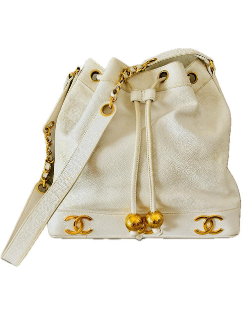 Beige Leather Chanel Bucket Bag