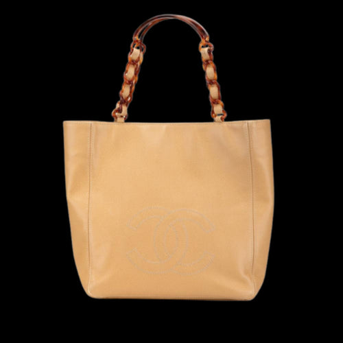 Beige Leather Chanel Tote