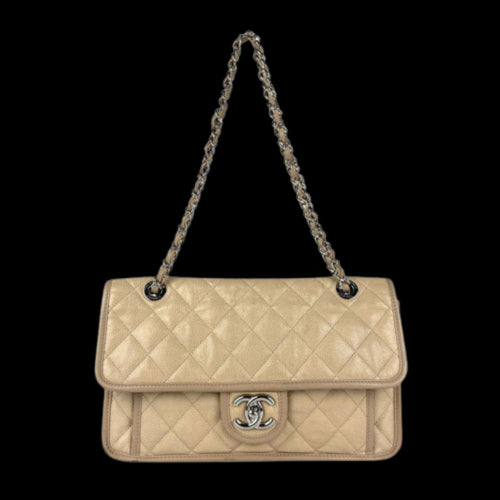 Beige Leather Chanel Shoulder Bag