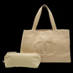 Beige Leather Chanel Tote