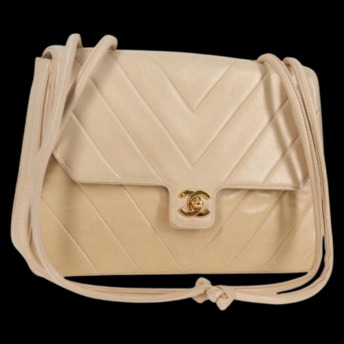 Beige Leather Chanel Shoulder Bag