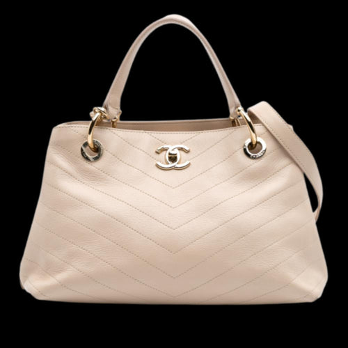 Beige Leather Chanel Tote