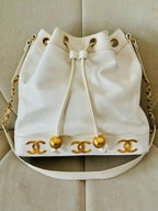 Beige Leather Chanel Bucket Bag