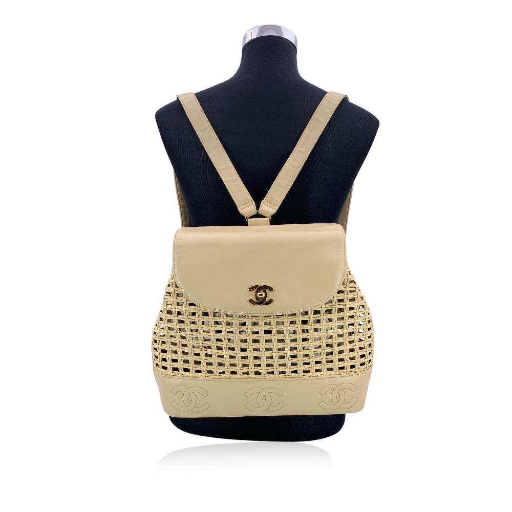 Beige Leather Chanel Backpack