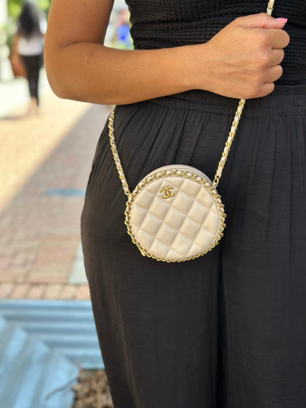 Beige Leather Chanel Crossbody Bag