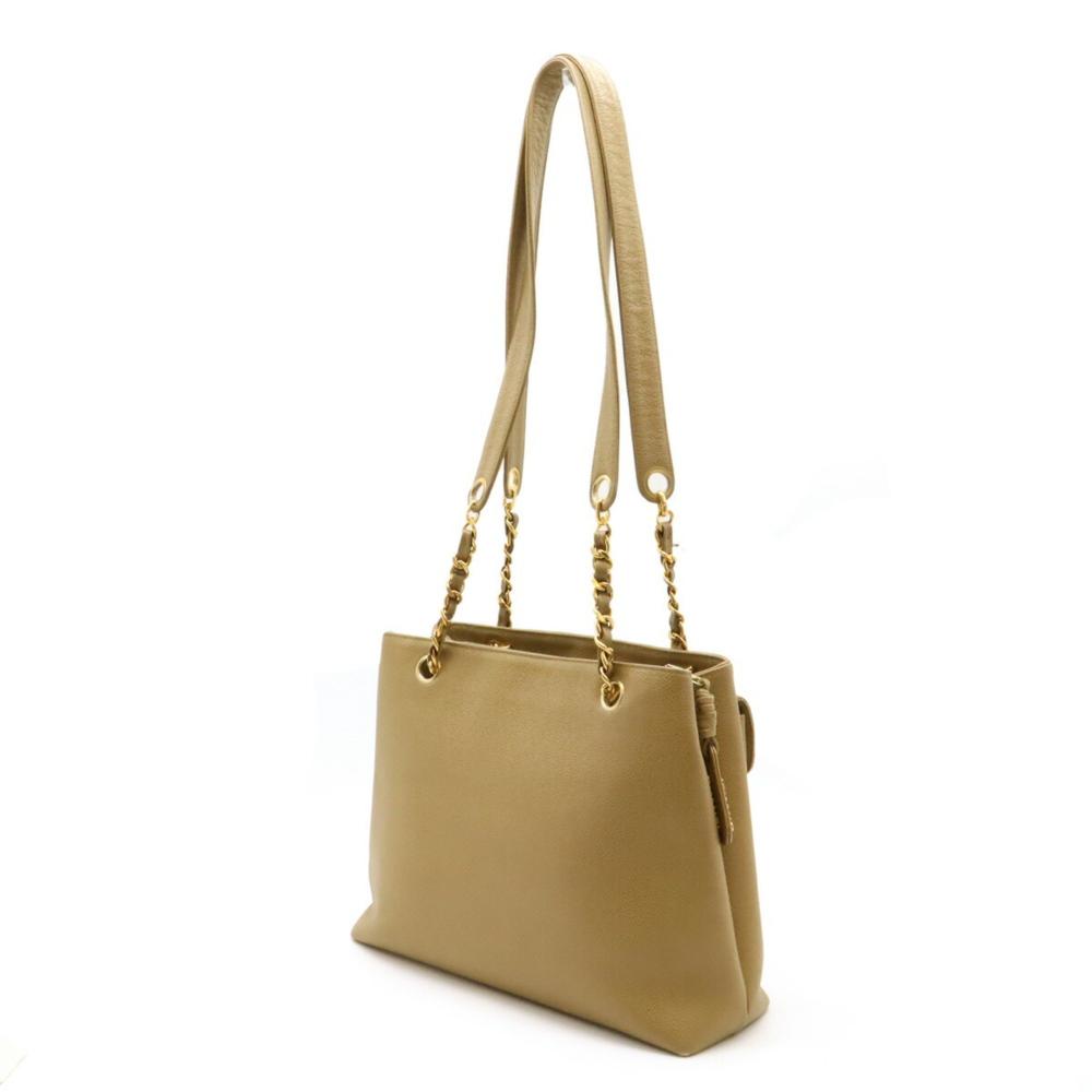 Beige Leather Chanel Shoulder Bag