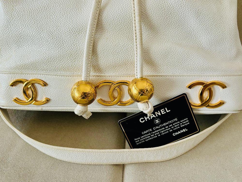 Beige Leather Chanel Bucket Bag