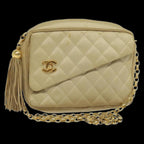 Beige Satin Chanel Crossbody Bag