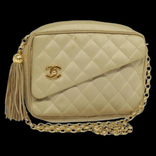 Beige Satin Chanel Crossbody Bag