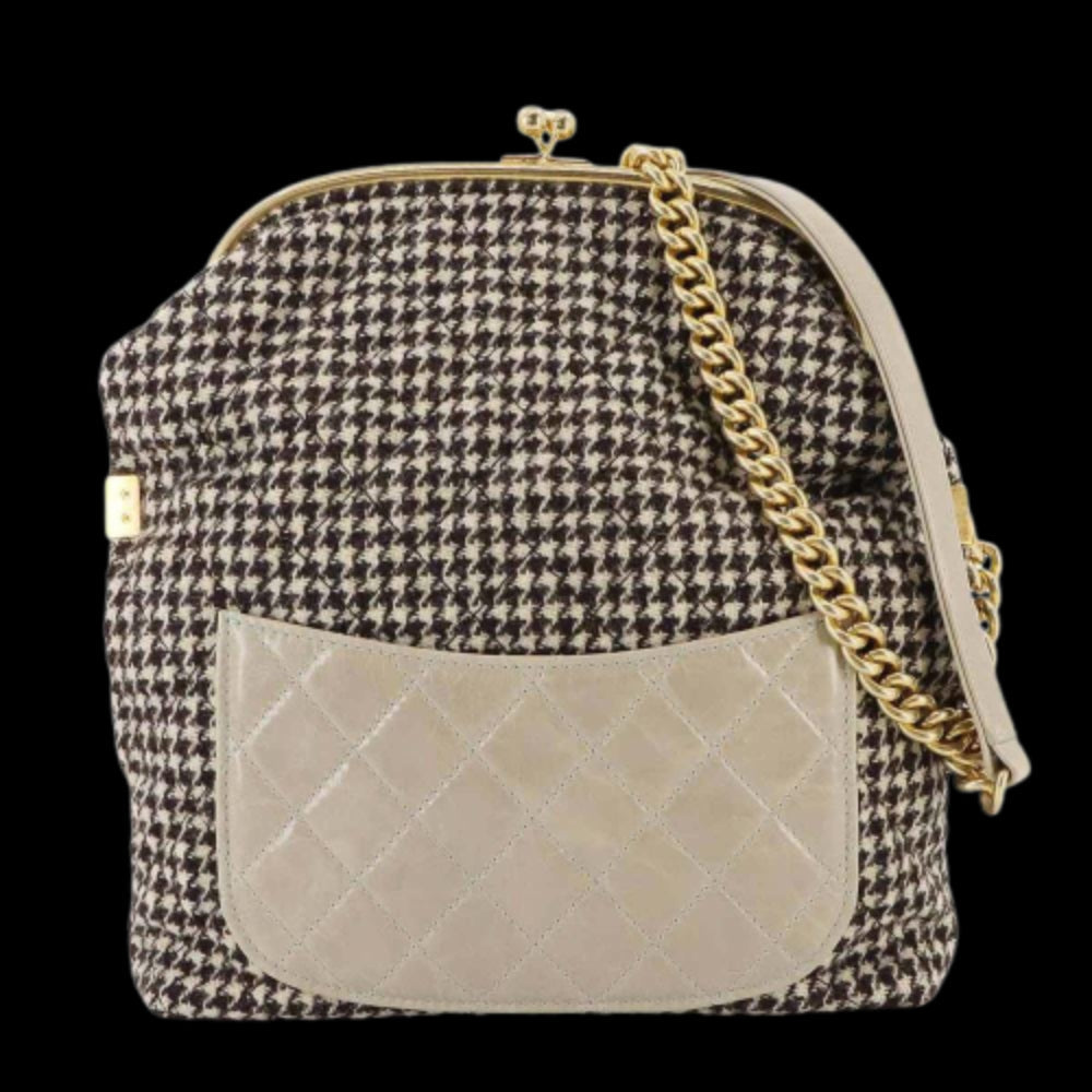 Beige Wool Chanel Shoulder Bag