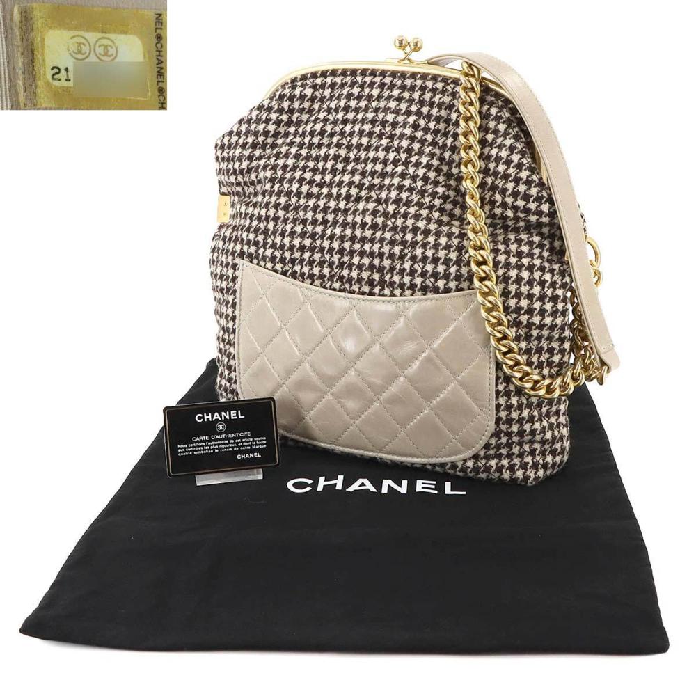 Beige Wool Chanel Shoulder Bag