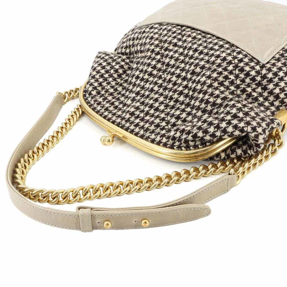Beige Wool Chanel Shoulder Bag