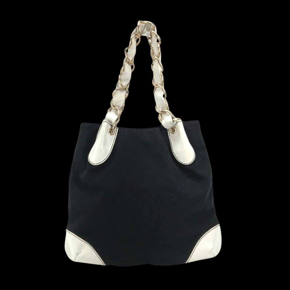 Black Canvas Chanel Shoulder Bag