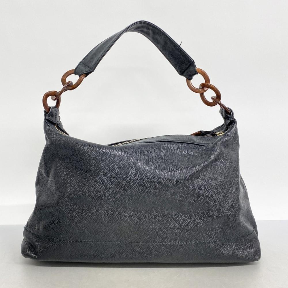 Black Leather Chanel Shoulder Bag